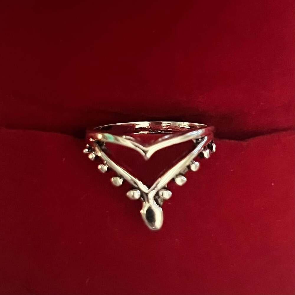 Double Dotted Chevron V Ring Titanium Steel Silver Size 5